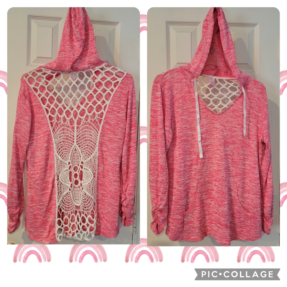 Knit Hoodie With Crochet Back - Fits like M/L